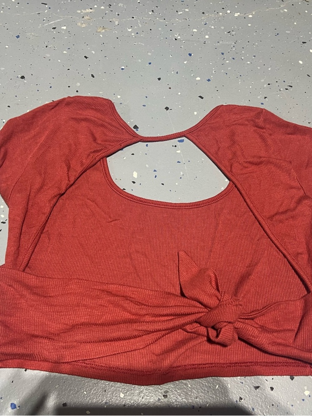 Better Be Rust Red Tie-Front Ribbed Crop Top